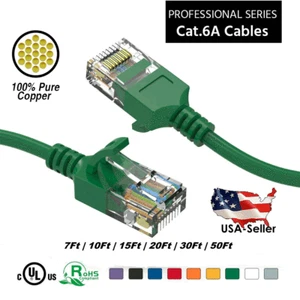 Premium Cat6A Slim 28AWG Cables Bare Copper 7Ft up to 50Ft - Picture 1 of 20