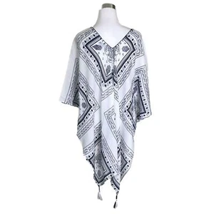 Poncho D&Y Mujer Encubrimiento Topper Algodón Azul Blanco Borla Gasa Talla Única - Imagen 1 de 8