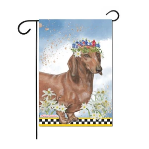 Dachshund Chestnut Floral Garden Flag Double Sided 12 x 17 in. - Picture 1 of 1