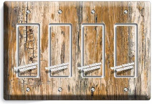 RUSTIC BEACHWOOD AGED WORN OUT WOOD 4 GFCI LIGHT SWITCH PLATE BEDROOM ROOM DECOR - Picture 1 of 1