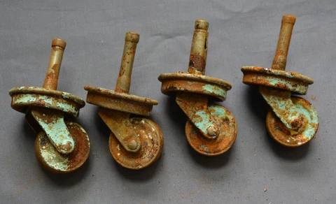 GOOD SET 4 ANTIQUE DRESSER CABINET FURNITURE STEEL CASTERS (7) Cover