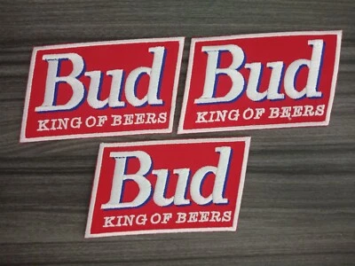 3 pcs BUD KING OF BEERS Patch Iron on Embroidered or Sew on Shirt Jacket bag hat - Image 1 of 4