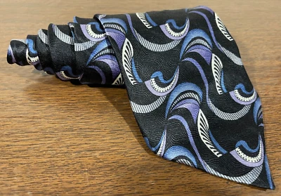 Corbata Albert Nipon Cuello - 100% Seda - Hecha en EE. UU. - Negra Púrpura Azul Geométrica Foto 1 de 4