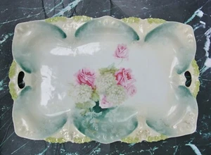 Antique RS Prussia Porcelain Dresser Tray Floral Red Mark 11-1/2" - Picture 1 of 6