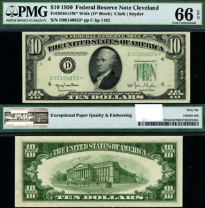 FR. 2010 D* $10 1950 Federal Reserve Note Cleveland D-* Block Gem PMG CU66 EPQ S - Picture 1 of 3