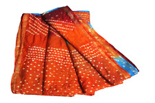 Vestido de seda indio vintage usado Bandhani costura estampado naranja Sari