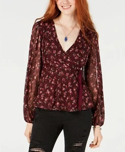 $49.00 American Rag Junior’s Surplice Neckline Floral Tunic, M, Tawny Port - Picture 1 of 12