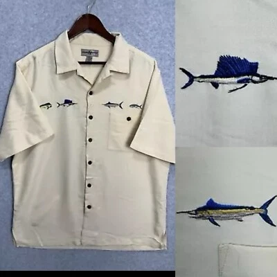 VTG Hook & Tackle Yellow Button Up Shirt Large Limited Edition Saltwater Fish - Image 1 of 4