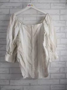 Country Road women's blouse top white beige stripe 8 off shoulder linen cotton - Picture 1 of 14