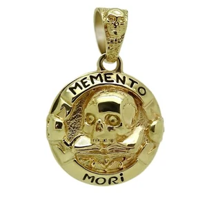 Schädel über Buch 10K massiv Gold Anhänger Damen Herren Freimaurer Memento Mori Handarbeit - Bild 1 von 12