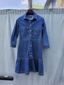 Sosandar Blue Stretchy Denim Fit And Flare Shirt Dress UK 12 VGC - Picture 1 of 4