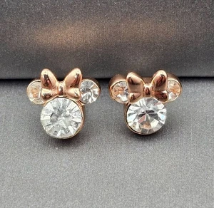Disney 925 & Rose Gold Plated Minnie Mouse CZ Stud Earrings 3/8" Signed JCM - Picture 1 of 7