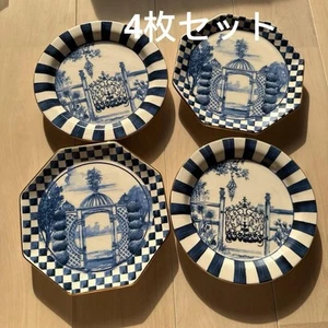 MacKenzie-Childs Set di 4 Piatti in Ceramica Lavabili in Lavastoviglie e Microonde Usati F/S - Foto 1 di 12
