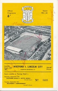 PROGRAMA FIRMADO - Watford v Lincoln City 1961/1962 - SEIS AUTÓGRAFOS - Imagen 1 de 1
