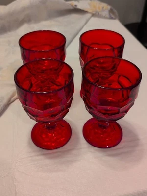 VIKING RUBY RED HONEYCOMB GLASS GEORGIAN WINE WATER GOBLETS 4 - Image 1 of 4
