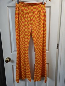 NWT EARTHBOUND TRADING COMPANY SUPER FLARE BOHO STRETCHY WAVY CHECK PANTS M - Picture 1 of 10