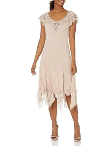 NWT J Kara Flutter Sleeve Beaded Short Cocktail Wedding Dress Blush 4 - Picture 1 of 10