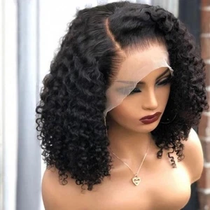 Curly Bob Wig Human Hair 14 Inch Glueless 13x4 Lace Front Wigs Pre Plucked fo... - Picture 1 of 9