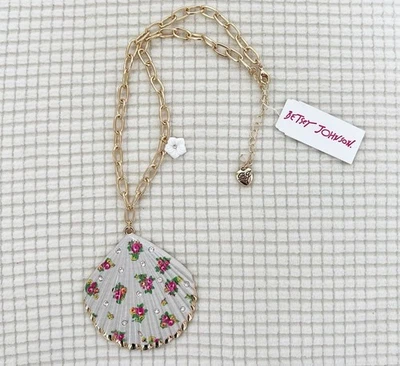 Collar Colgante Betsey Johnson Tono Dorado Blanco Gris Concha Estampado Floral Nuevo con Etiquetas Foto 1 de 4