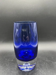 Krosno Poland Suspended Controlled Bubble Cobalt Blue & Clear Vase - Picture 1 of 9