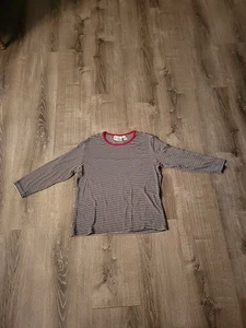 Private Edition by CHICOS Size L (Chicos 2) Black Grey Stripe Shirt Red Collar - Picture 1 of 19