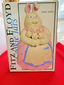 Fitz & Floyd Mom Rabbit Holding Baby Bunnies Ceramic Cookie Jar - Picture 1 of 8