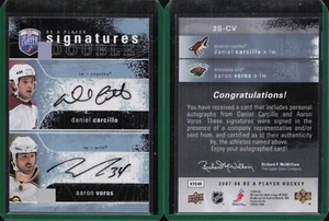 07/08 2007/08 Be A Player Auto Signature Dual Daniel Carcillo Aaron Voros - Foto 1 di 1
