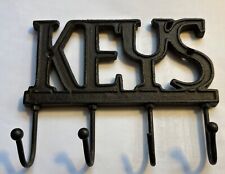 Decorative Wall Mounted Key Holder 4 Hooks 7x 5.5” Cast Iron Keys Graphic Rustic