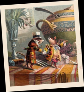 Elegante Vestido MICE Ratas en Tea Party Mesa 10""x12"" ARTE Impresión Cena Chat con perro - Imagen 1 de 1