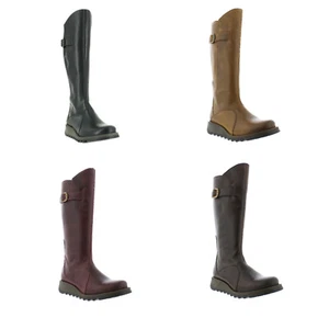 Botas de cuña alta Fly London Mol 2 para mujer dama de cuero con cremallera hasta la rodilla - Imagen 1 de 33