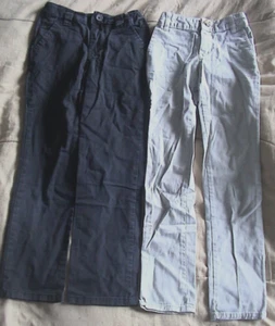 *2* PAIR of ADJUSTABLE WAIST KHAKI PANTS-BLACK/BEIGE-CHILDS SIZE 7-PRE*OWNED - Picture 1 of 5