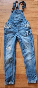 Justice Overalls Girls 12 Skinny Blue Lace Detail Distressed  Light Wash Denim - Picture 1 of 10