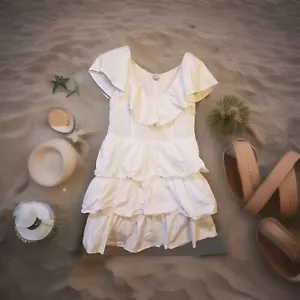 A New Day White Ruffle Dress Womens Size Medium - Picture 1 of 9