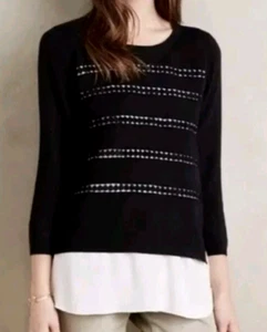 Angel of the North Anthropologie Cashmere Blend Sweater Small Black Top - Picture 1 of 11