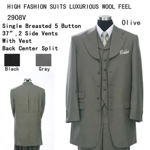 Men's  5 Buttons Jacket, Back Center Split, Double Vents With Collared Vest 2908 - Picture 1 of 8
