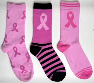 3 pares de meias femininas a granel consciência do câncer de mama rosa multicolorido sn5 tamanho 7-14 - Imagem 1 de 4