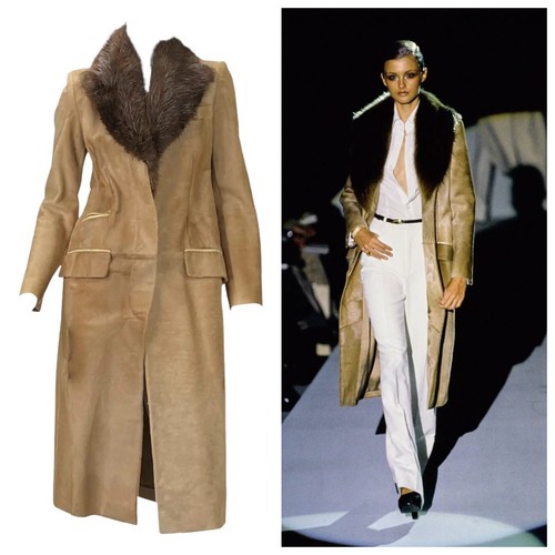 F W Runway 1996 Vintage Tom Ford per Gucci Pelliccia Cappotto di Pelle Mu Degno Taglia S