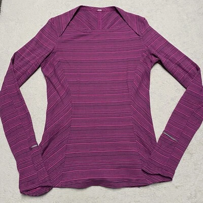 Lululemon Kanto Catch Me Shirt 6 Long Sleeve Regal Plum Stripes Thumb Holes - Image 1 of 4