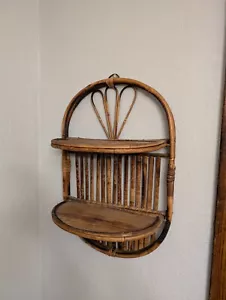 Vintage Boho Coastal Rattan Sculptural Bamboo Wall Hanging Shelf - Picture 1 of 5
