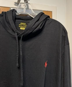 XXL Polo Ralph Lauren Mens Hooded T-Shirt Pony Logo knit Long Sleeve Black - Picture 1 of 19