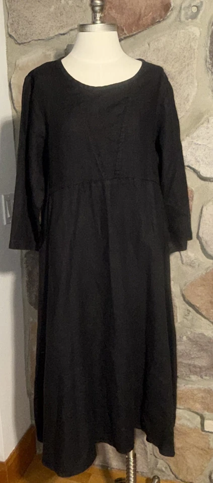 Vestido de lino FLAX negro dos bolsillos maxi talla mediana M Foto 1 de 4