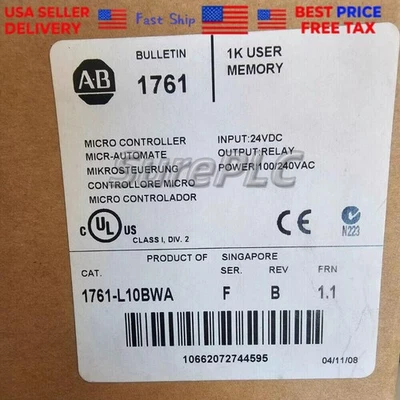 NEW Sealed AB 1761-L10BWA MICROLOGIX 1000 Controller AB 1761L10BWA US Free Tax - Image 1 of 4
