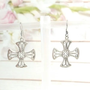 Pendientes colgantes vintage de plata de ley 925 con diseño de cruz de remolino gancho - Imagen 1 de 12