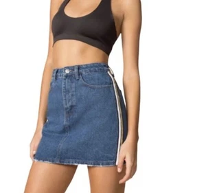 Revolve Superdown Marianna Metallic Side Stripe Denim Mini Skirt Women Size L - Picture 1 of 16