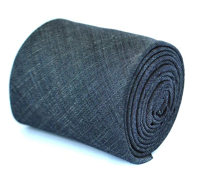 Corbata de lino de diseñador Frederick Thomas para hombre - azul marino oscuro lisa ajustada texturizada Foto 1 de 4