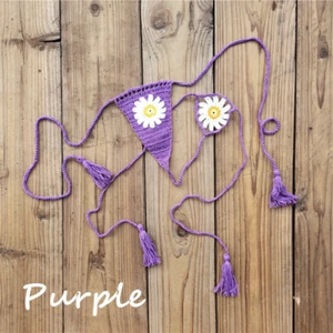 Crochet lace thong string Daisy applique Mini swimwear Sunbathing bikini bottom - Picture 1 of 16