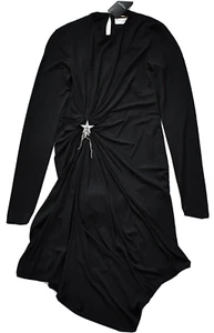 NUEVO SAINT LAURENT Negro ESTRELLA Broche ASIMÉTRICO REUNIDO Vestido Frontal F38 US4/6 - Imagen 1 de 12