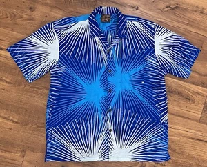 Caribelle Batik Button Up Caribbean Shirt Mens Sky Blue Palm Short Sleeve Bahama - Picture 1 of 9