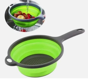 Silicone Colander Collapsible Food Strainer Basket with Handle Drain Water BPA X - Picture 1 of 14