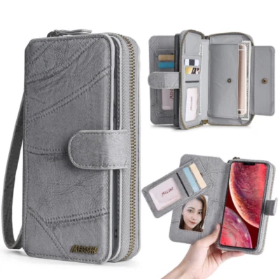 Съемный съемный кожаный магнитный бумажник-раскладушка на молнии для карт женский чехол для телефона - Изображение 1 из 4